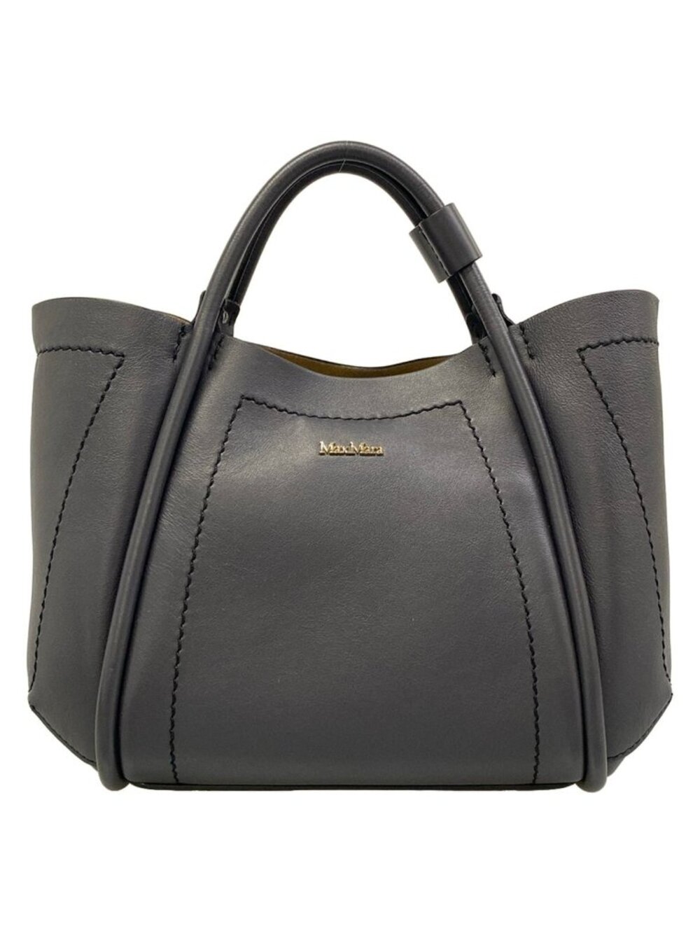 Max Mara Tote Bag Extra Small Leather Marine Dark Gray